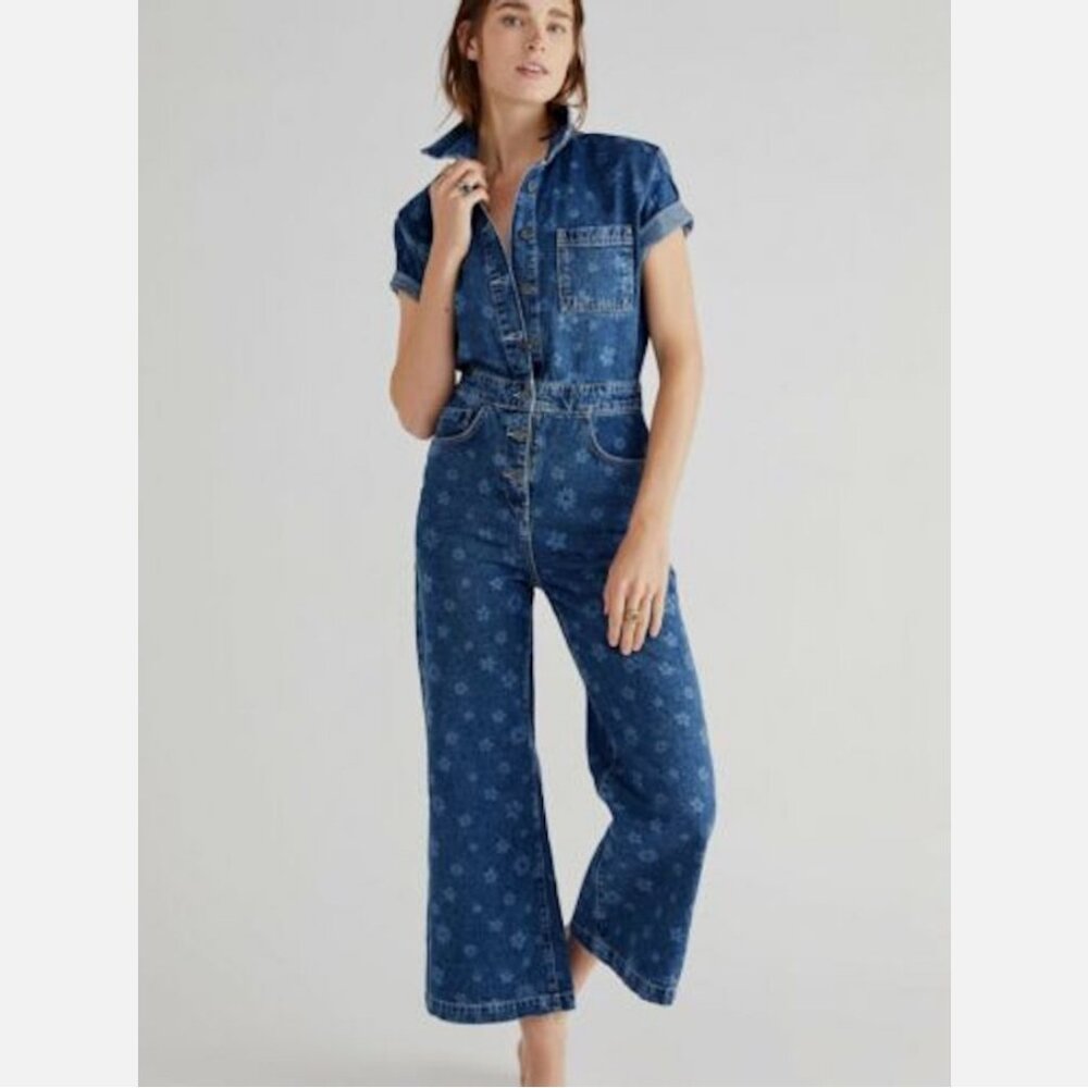 NWOT Ragged Priest Floral Printed Denim Boiler Suit